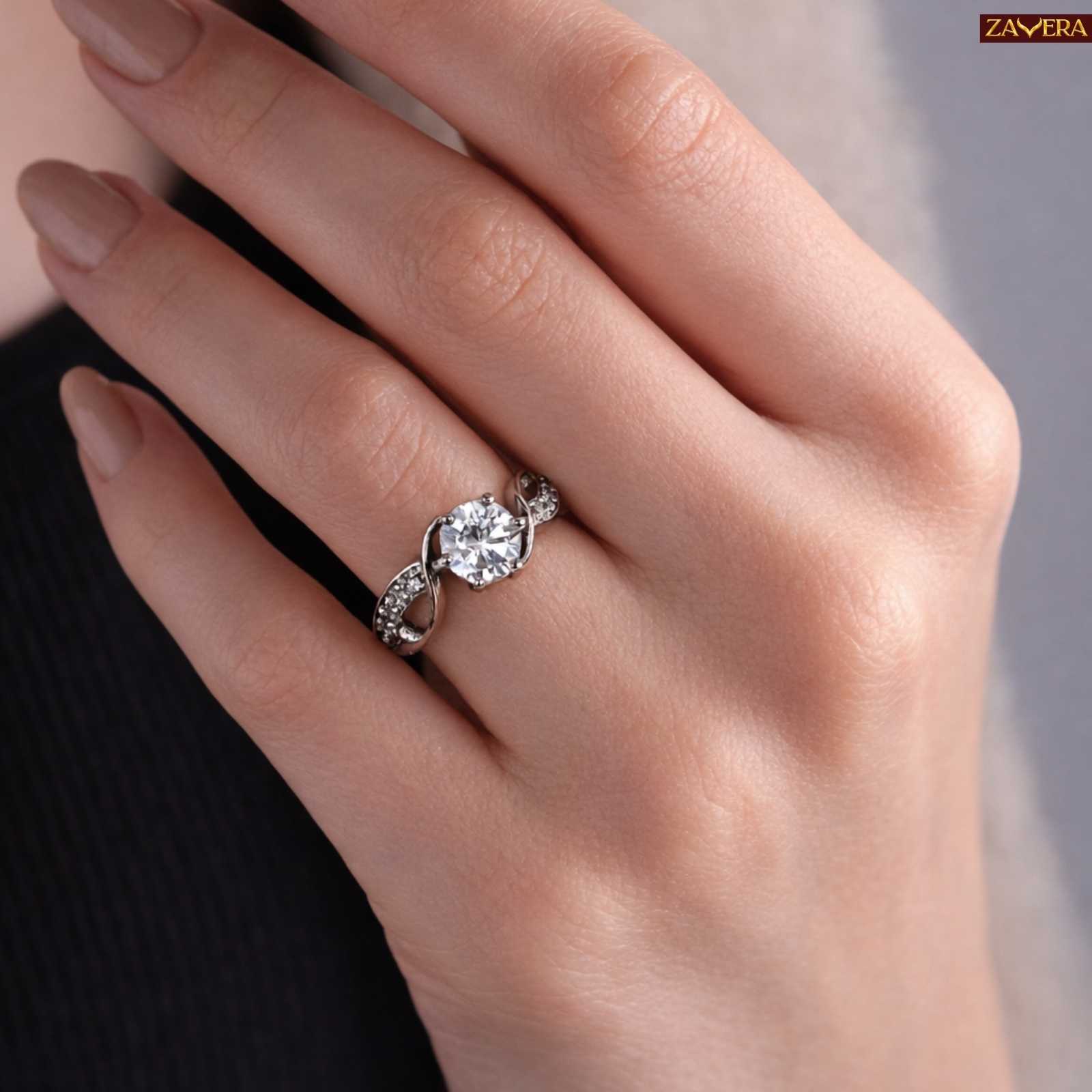 Zavera Silver Plated Infinity Twist Solitaire Adjustable Ring