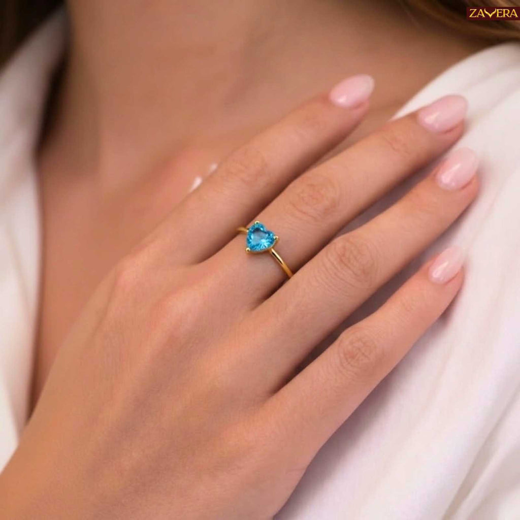 Blue Heart Gold Plated Adjustable Ring