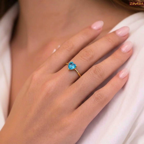 Blue Heart Gold Plated Adjustable Ring