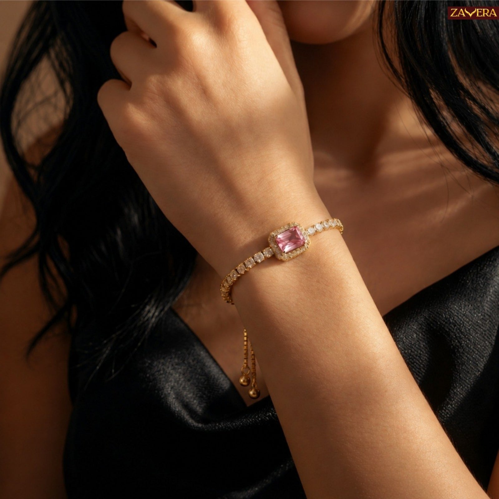 Zavera Gold Plated Pink Gemstone Bracelet for Women
