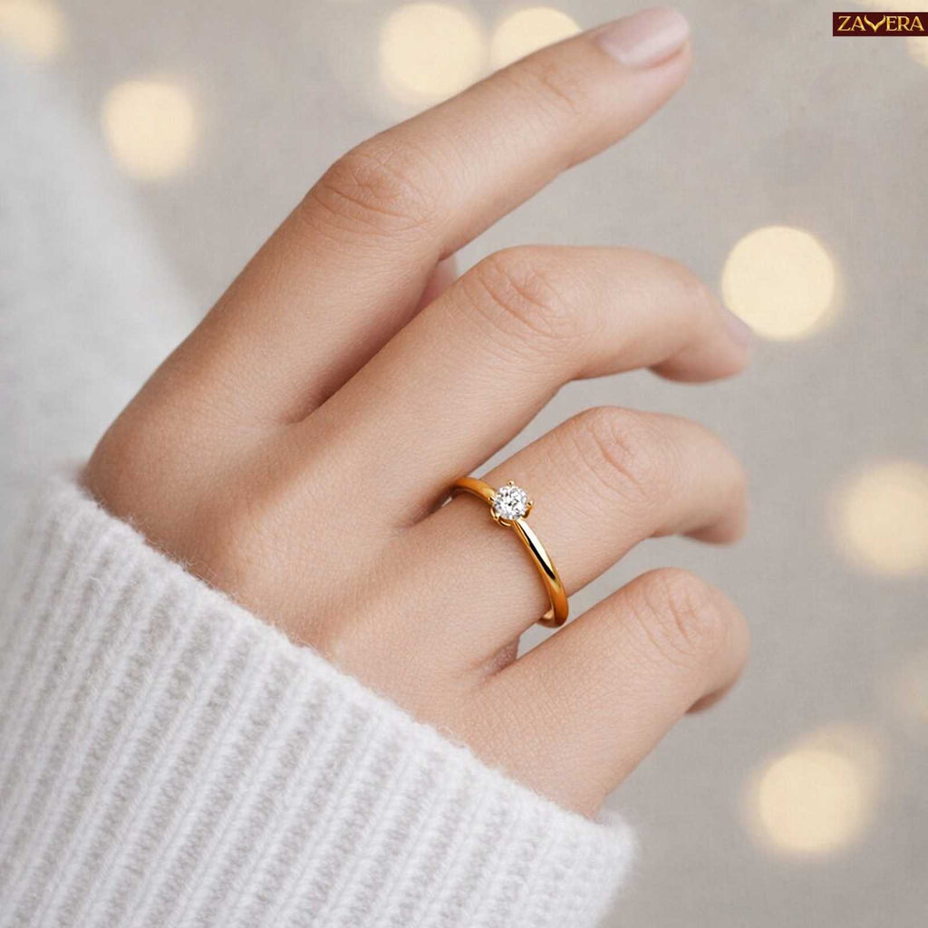 Zavera Gold Plated Solitaire Stone Adjustable Ring