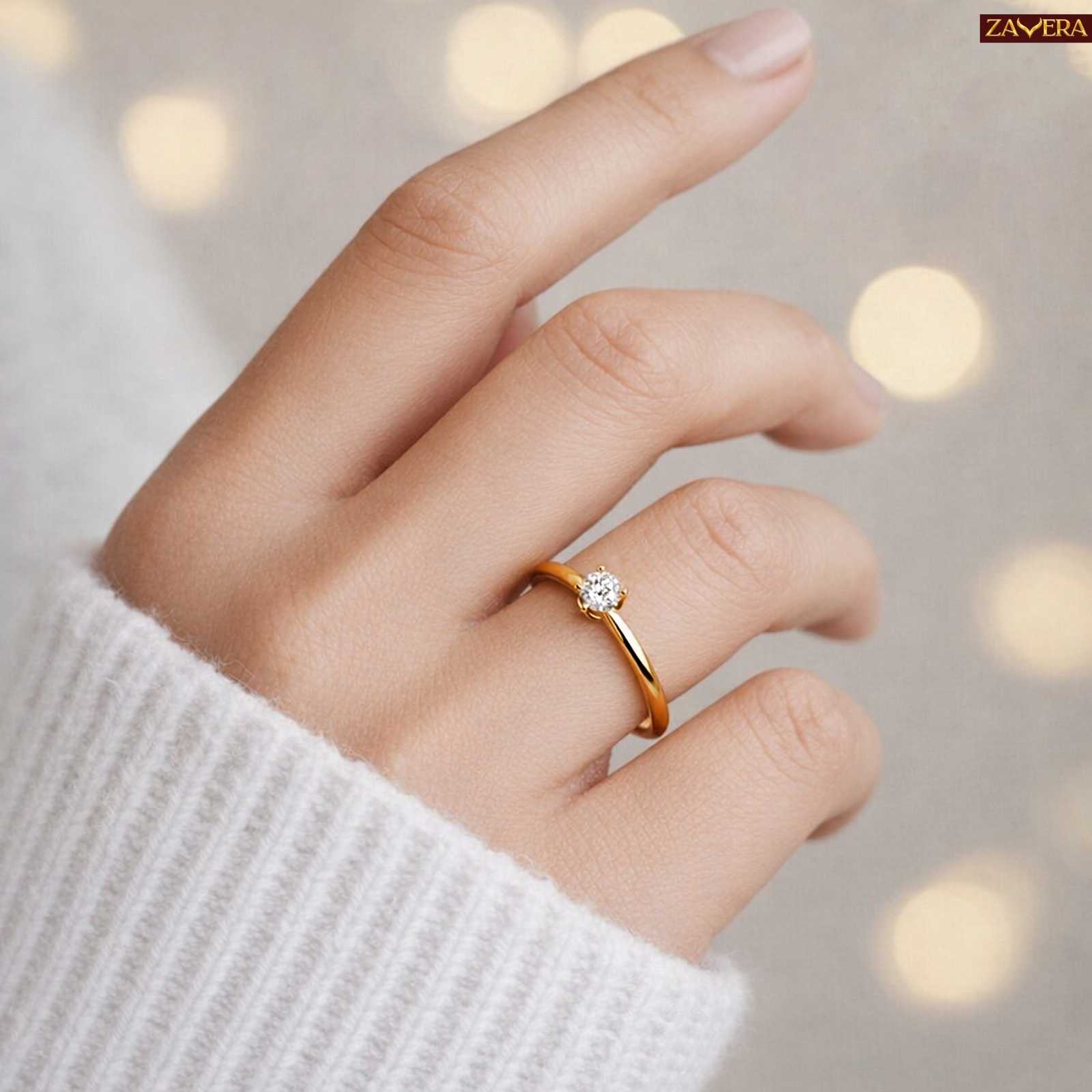 Zavera Gold Plated Solitaire Stone Adjustable Ring