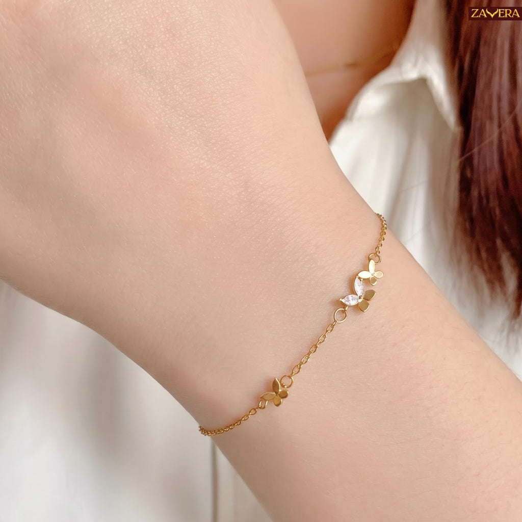 Zavera Gold Plated Playful Butterfly Charm CZ Chain Bracelet for Women