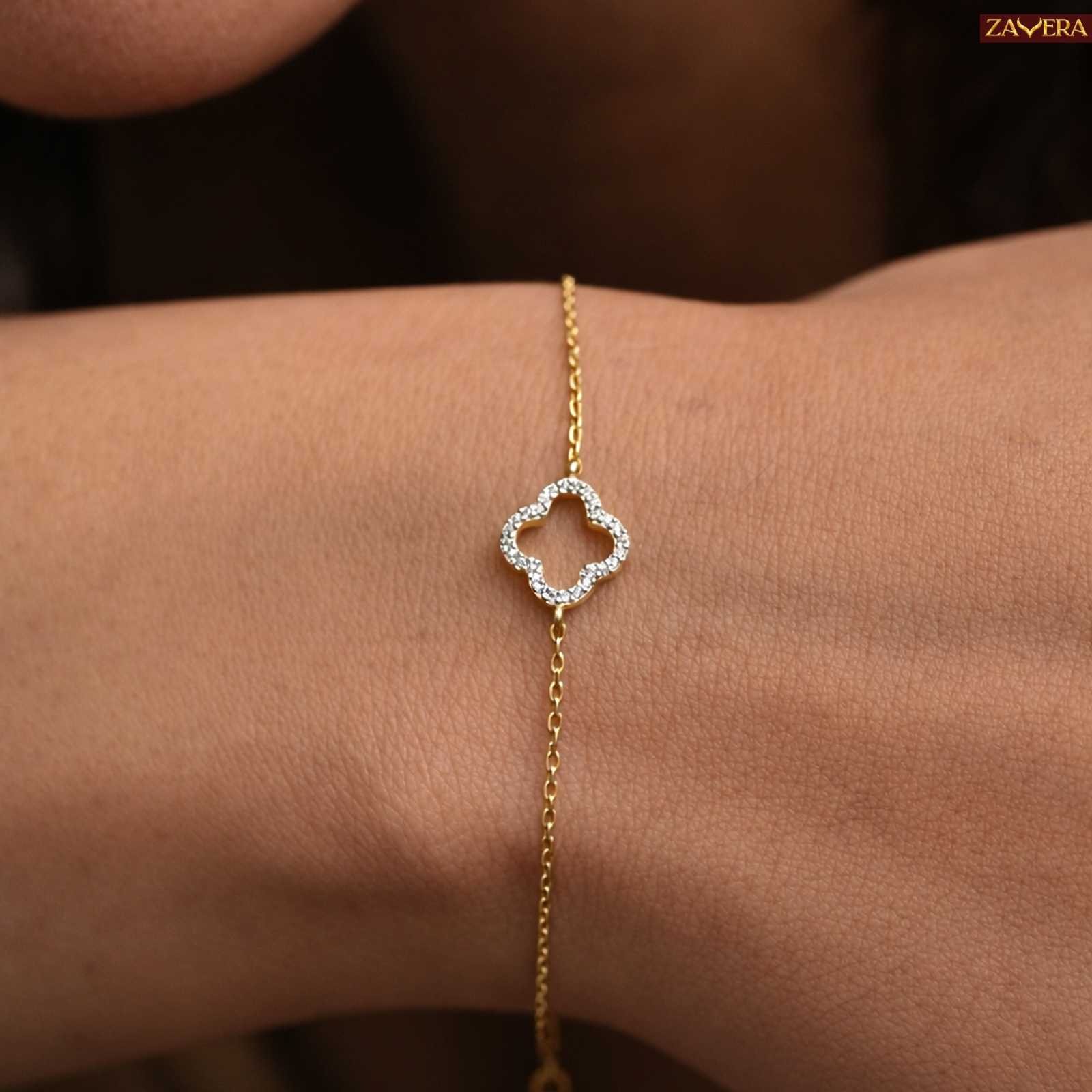 Minimal Clover Charm Gold Plated Bracelet For Women