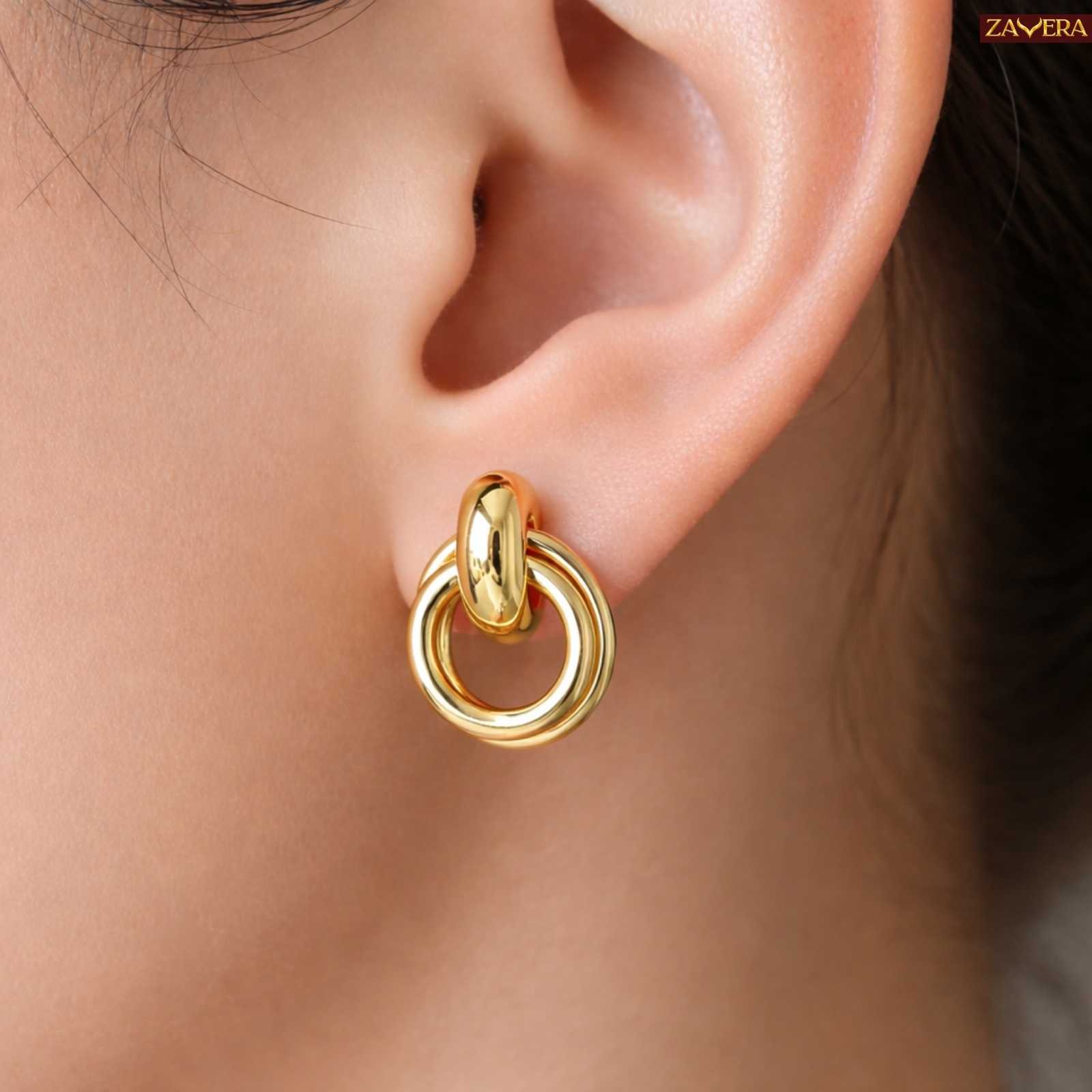Interlocking Circle Gold Plated Earrings For Women