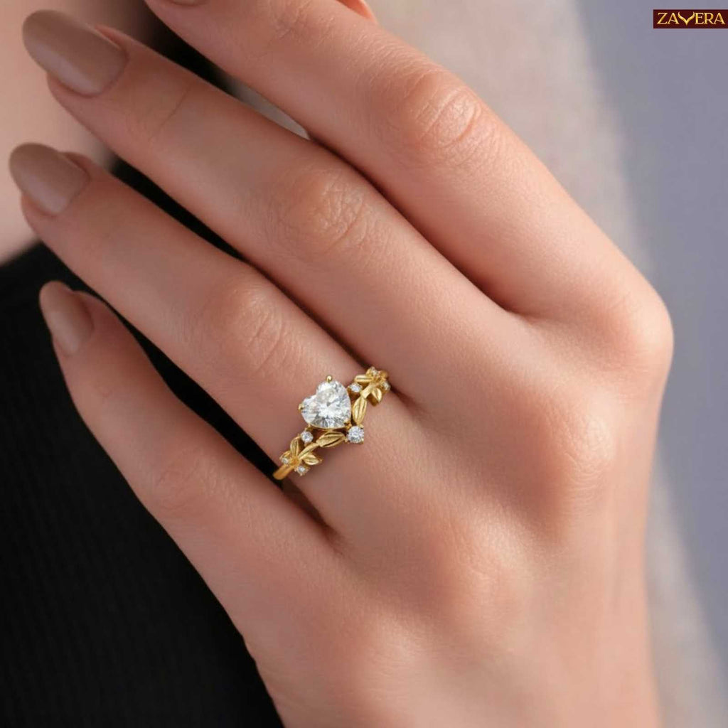 Zavera Gold Plated Heart Vintage Vine Statement Adjustable Ring