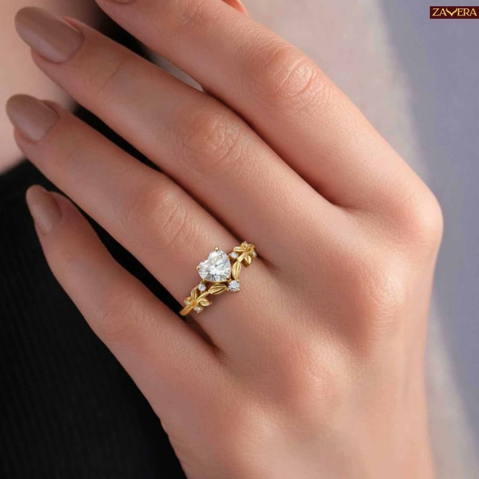 Zavera Gold Plated Heart Vintage Vine Statement Adjustable Ring