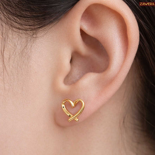 Elegant Love Heart Gold Plated Stud Earrings For Women