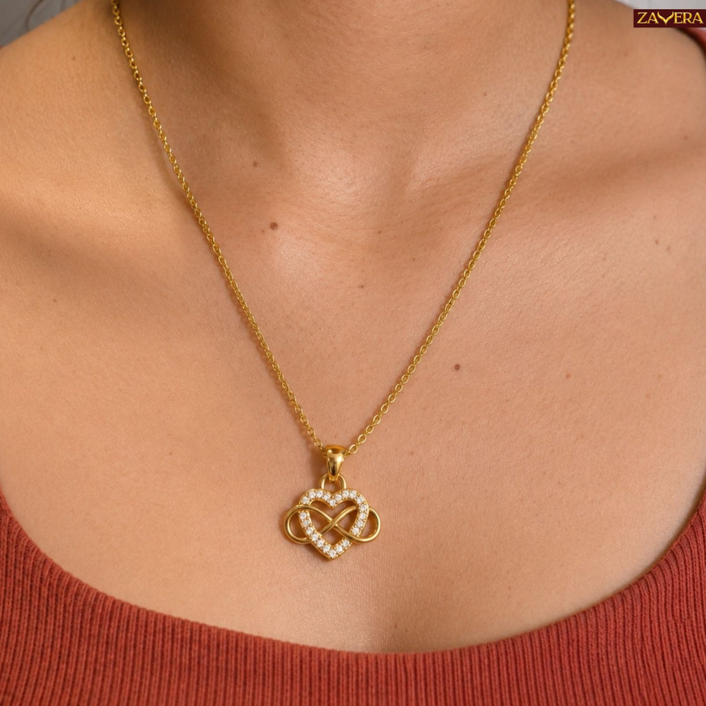 Zavera Gold Plated Elegant Infinity Heart Pendant For Women