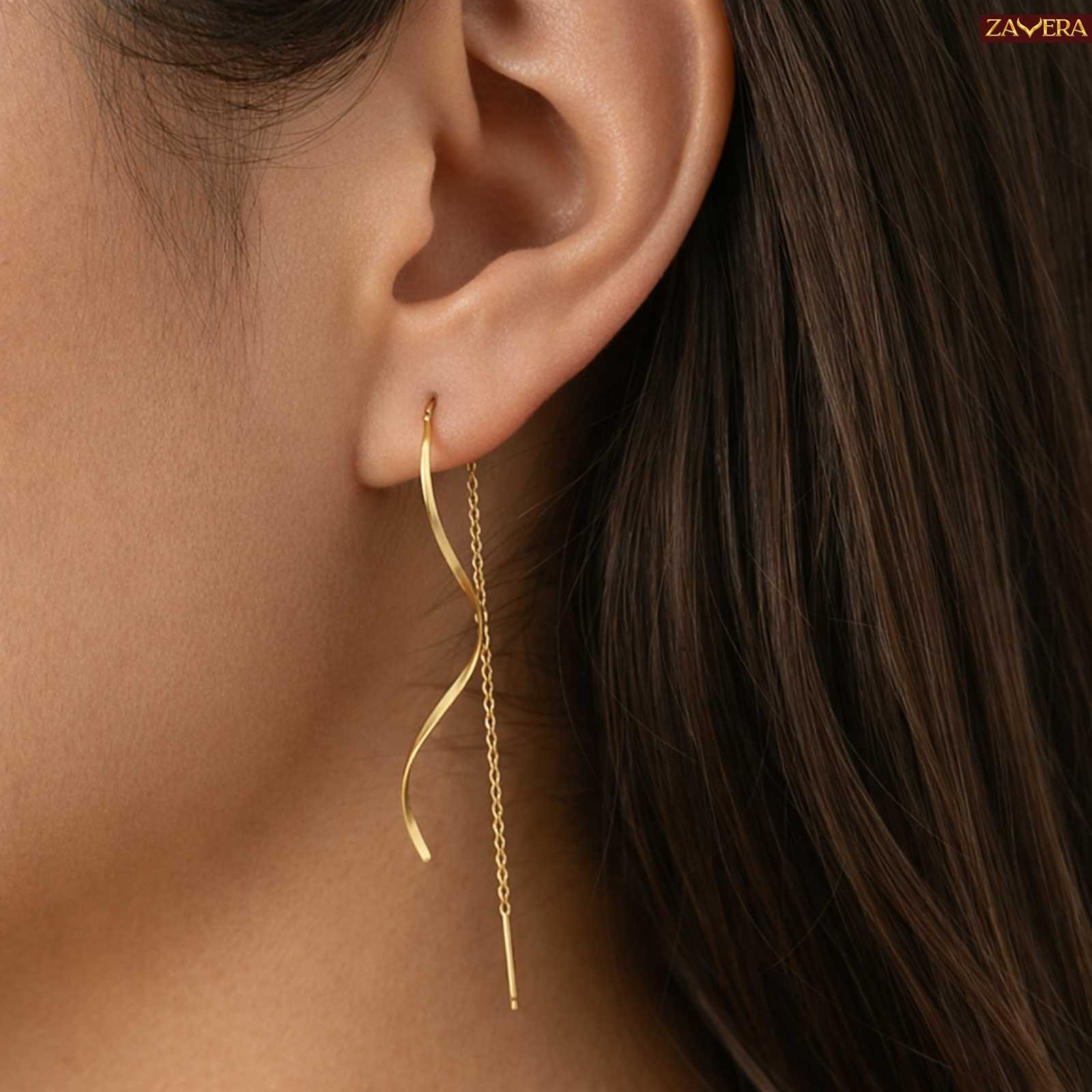 Minimal Threader Chain Gold Plated Drop Earrings For Women