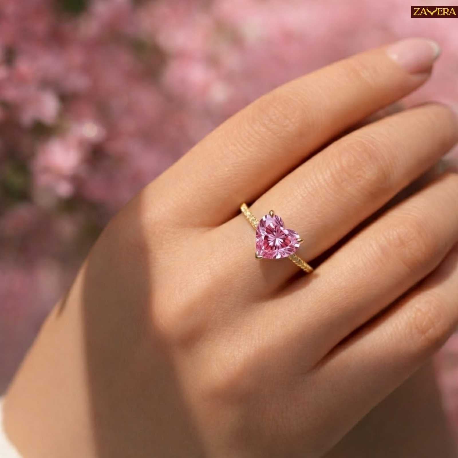 Zavera Gold Plated Pink Blush Heart Adjustable Ring