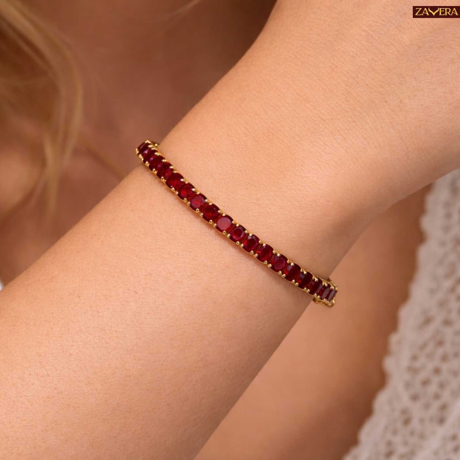 Minimal Red Gemstone Gold Plated Bracelet For Women
