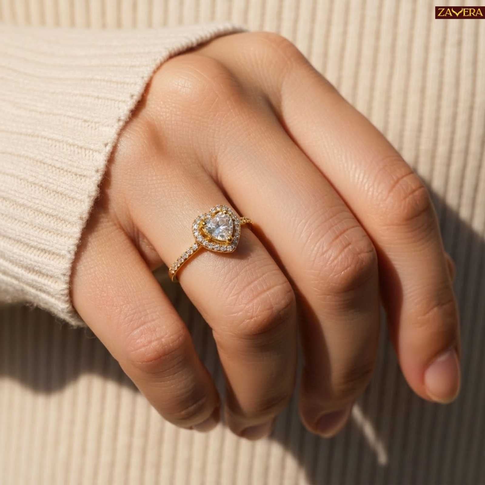 Zavera Gold Plated Heart Halo Spark Adjustable Ring