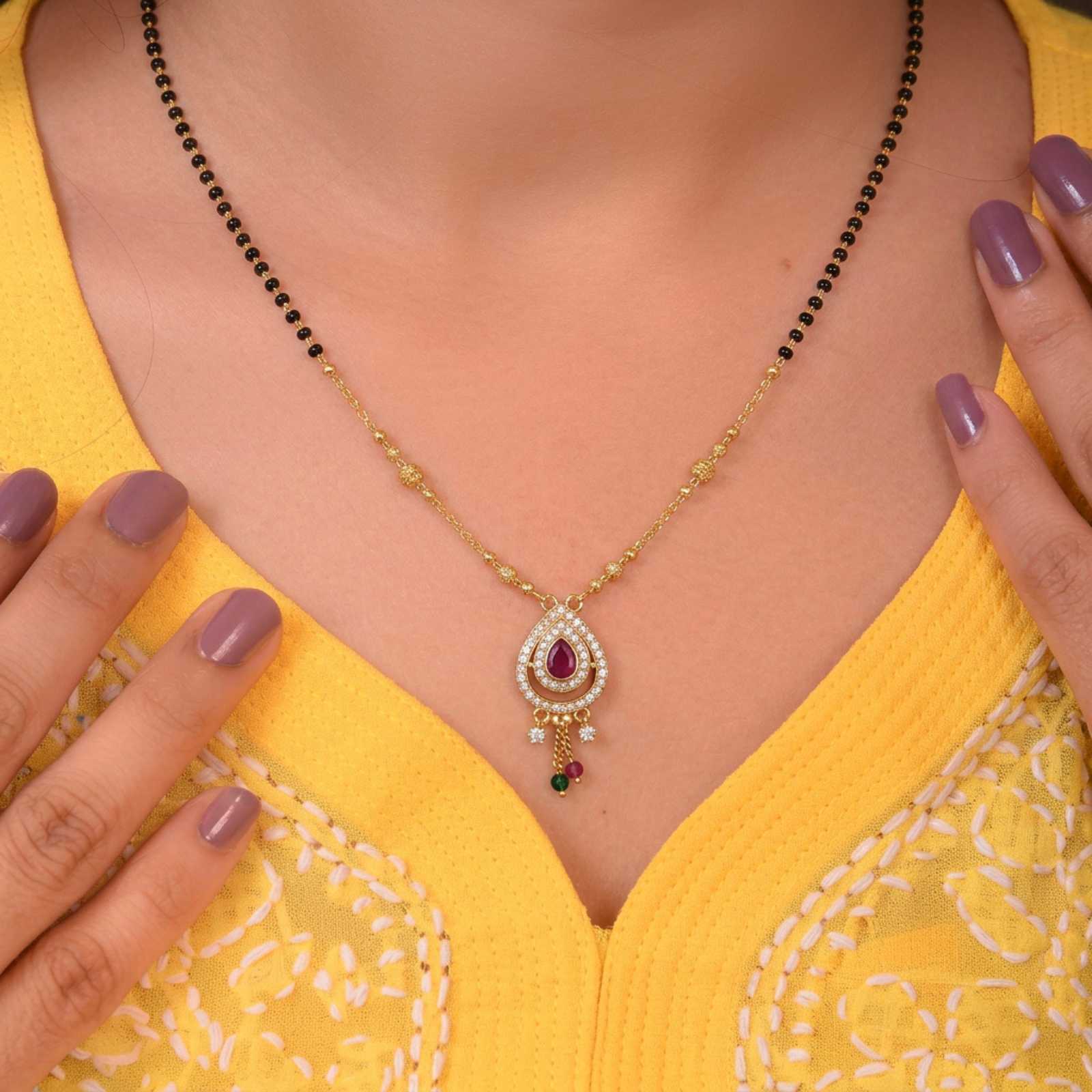 Zavera Ethnic Ruby Charm Gold Plated Mangalsutra