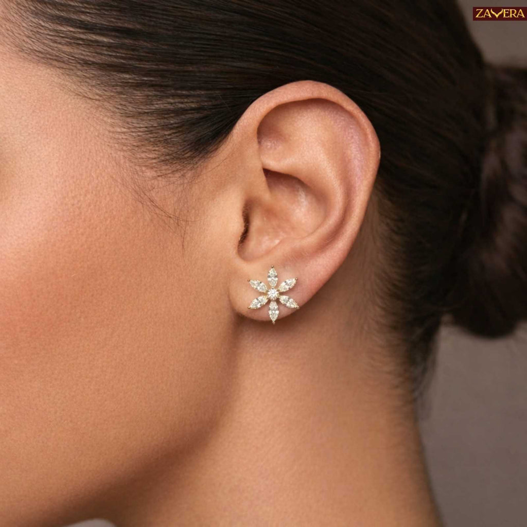 Zavera Blooming Floral Gold Plated Stud Earrings