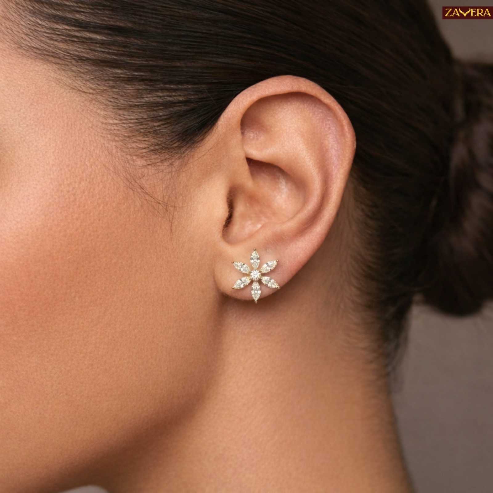 Zavera Blooming Floral Gold Plated Stud Earrings