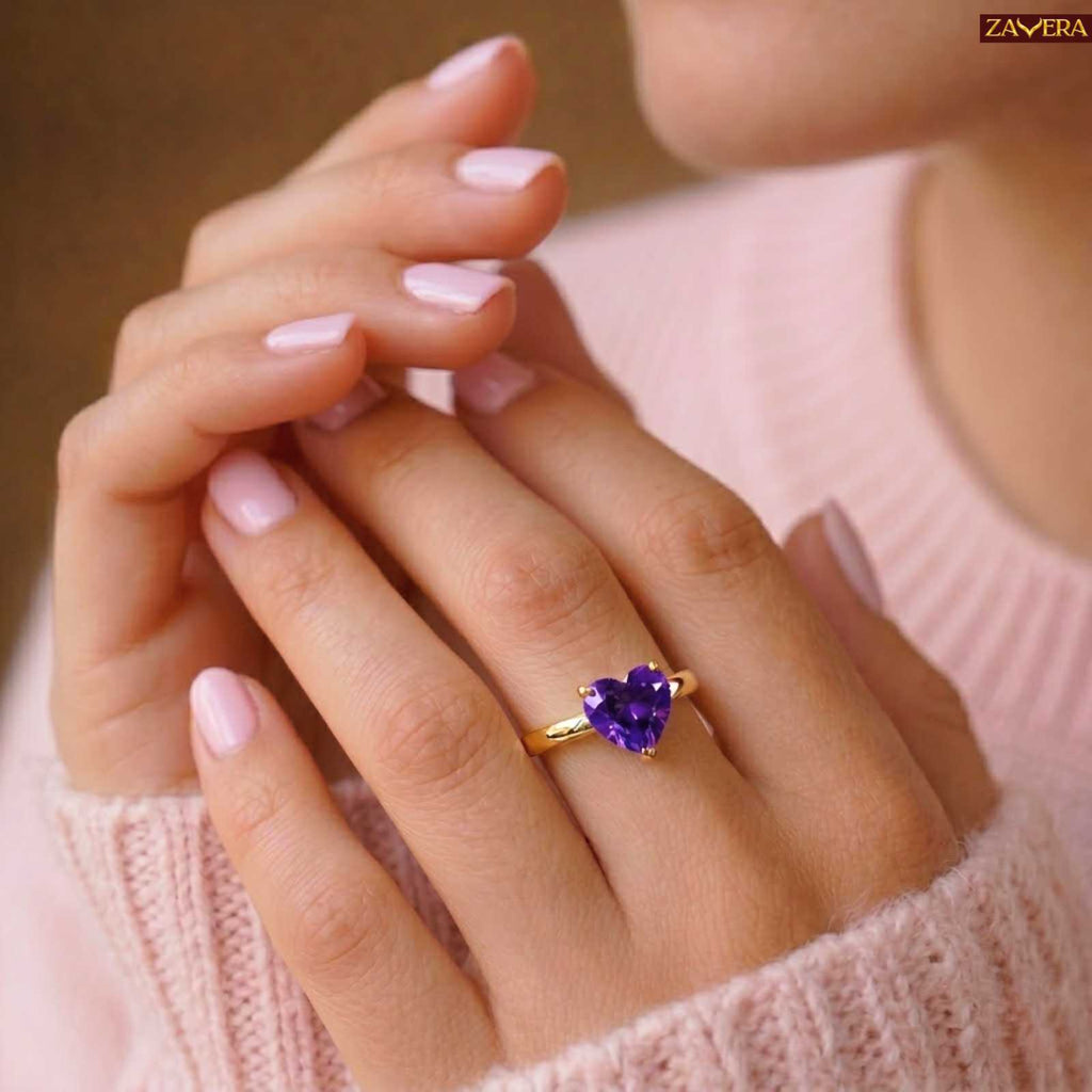 Gold Plated Amethyst Heart Adjustable Ring