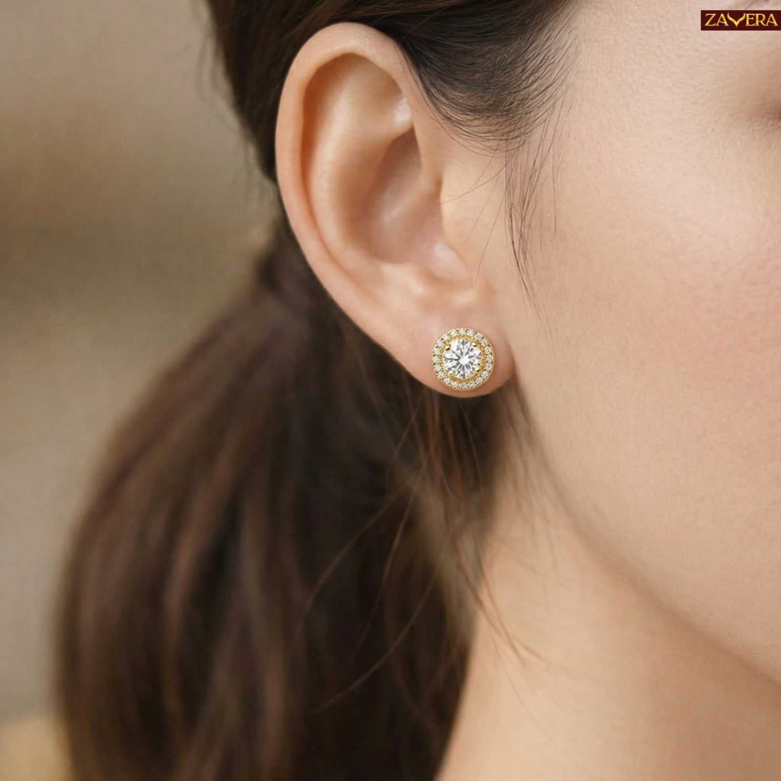 Zavera Round Halo Pendant with Earrings Set Gold Plated