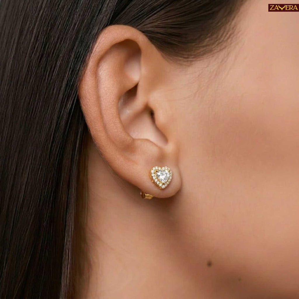 Zavera Gold Plated Crystal Heart Halo Pendant & Stud Earrings Pendant Set