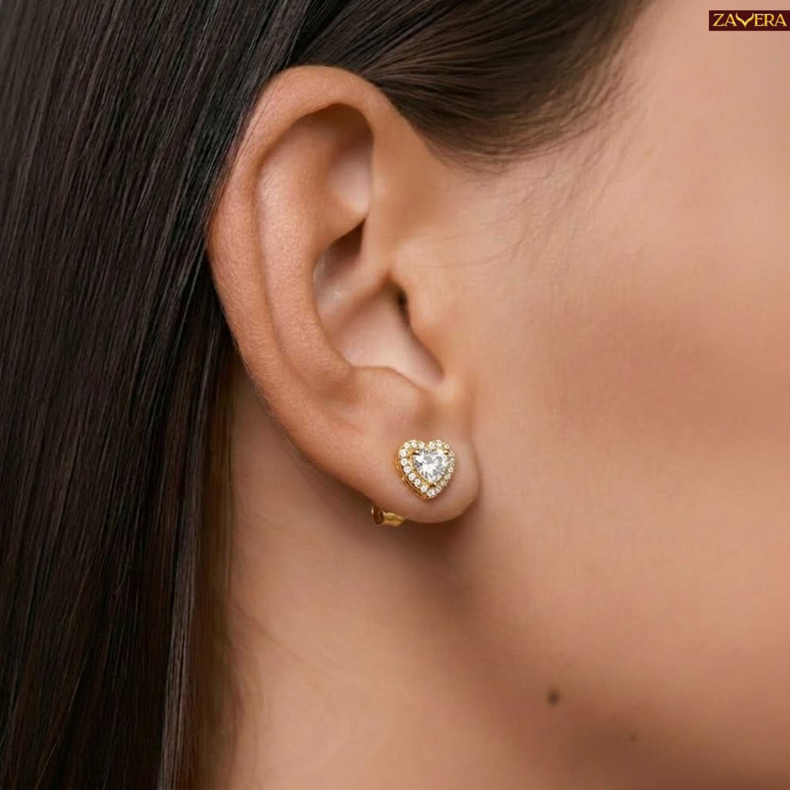 Zavera Gold Plated Crystal Heart Halo Pendant & Stud Earrings Pendant Set