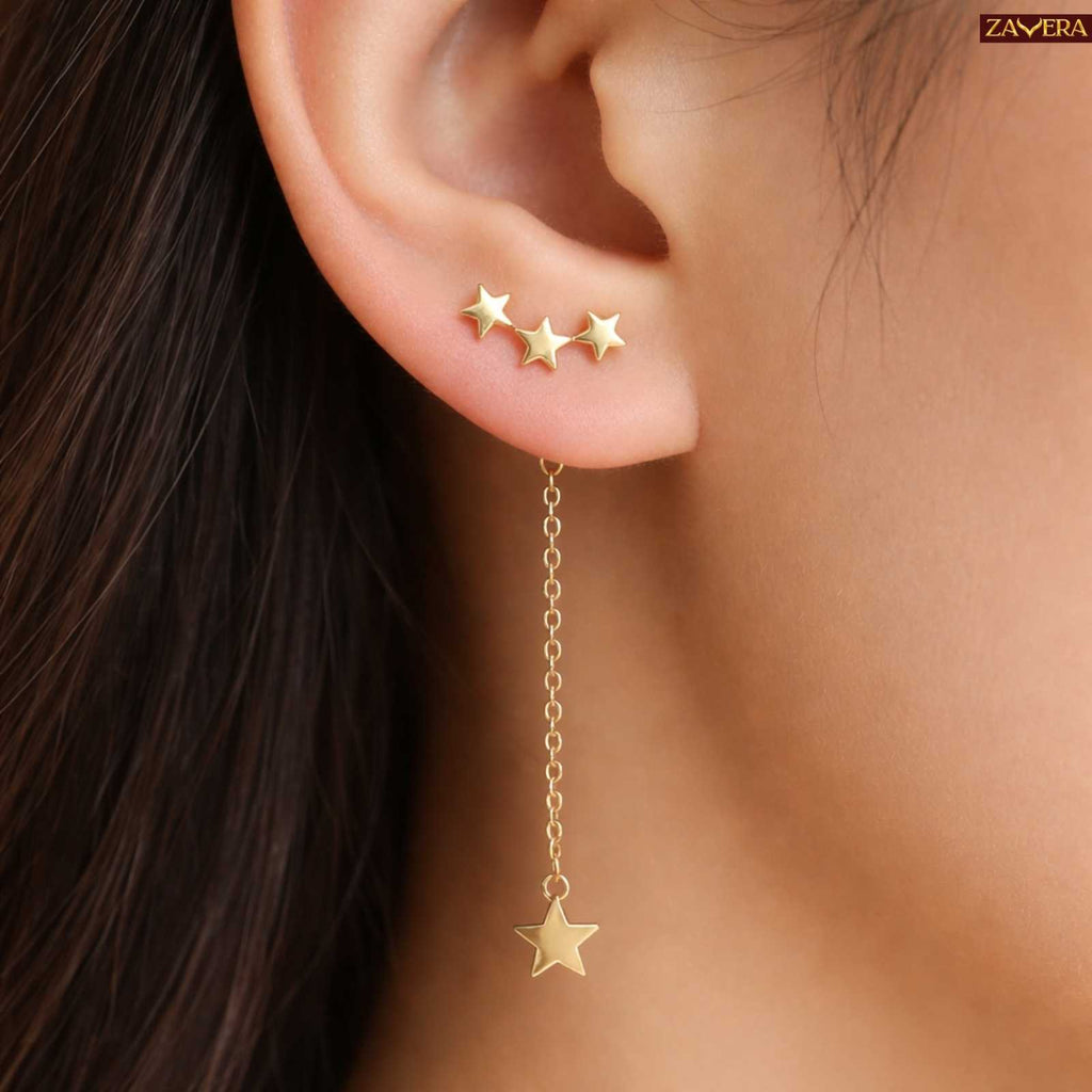 Celestial Star Gold Plated Drop Earrings For Women