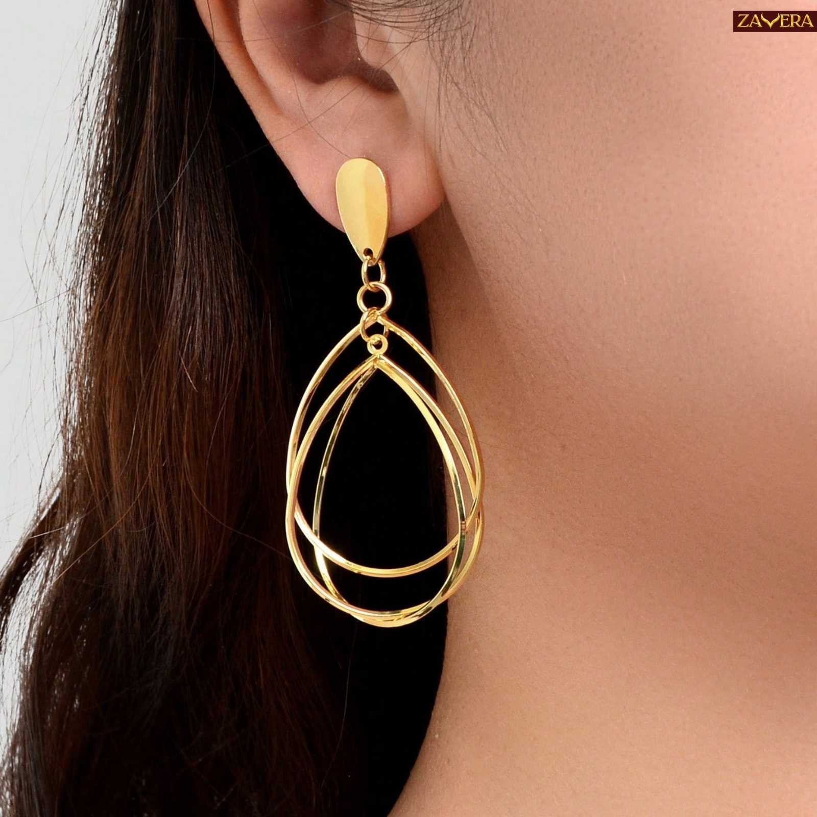 Layered Teardrop Gold Plated Drop Earrings For Women
