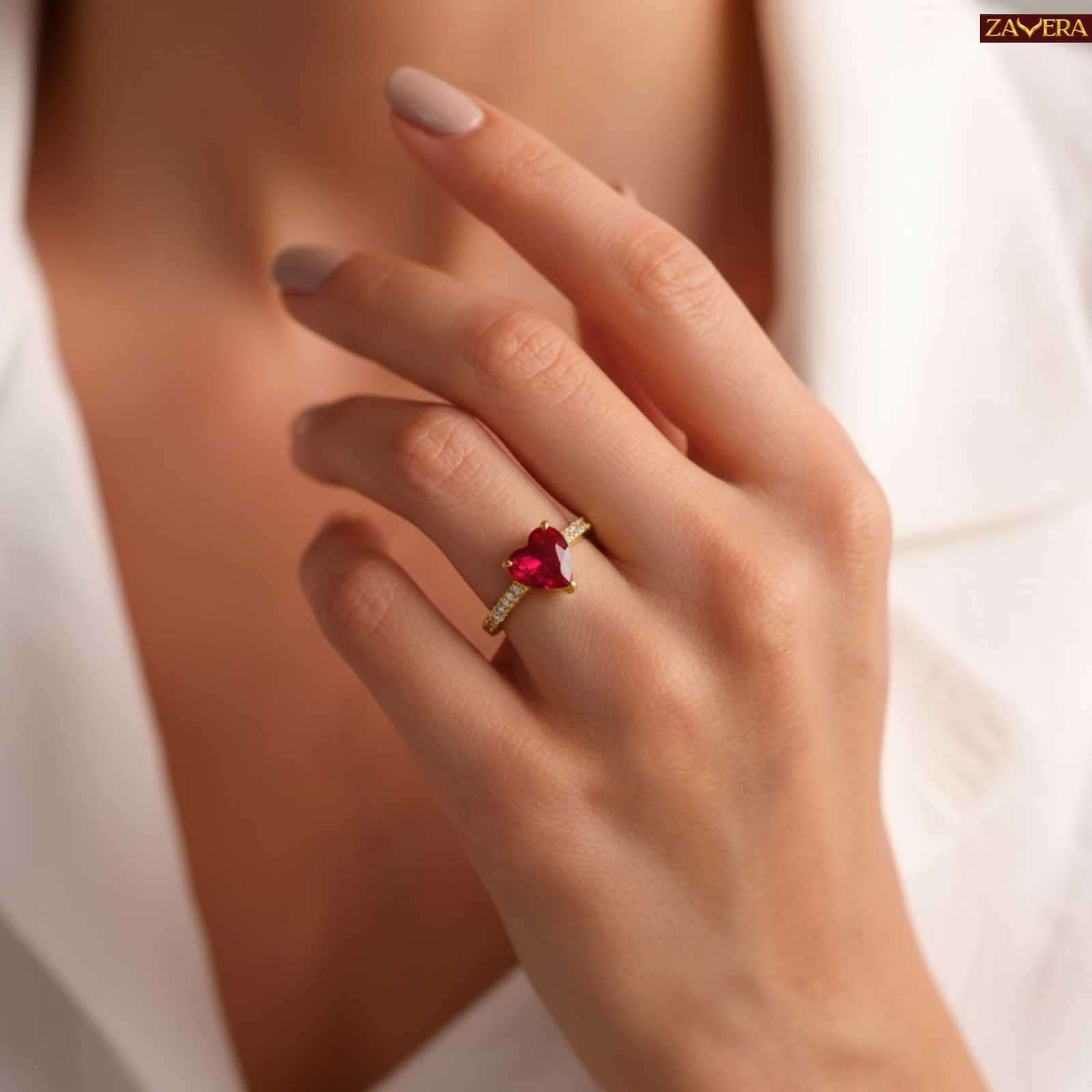 Gold Plated Blazing Red Heart Adjustable  Ring