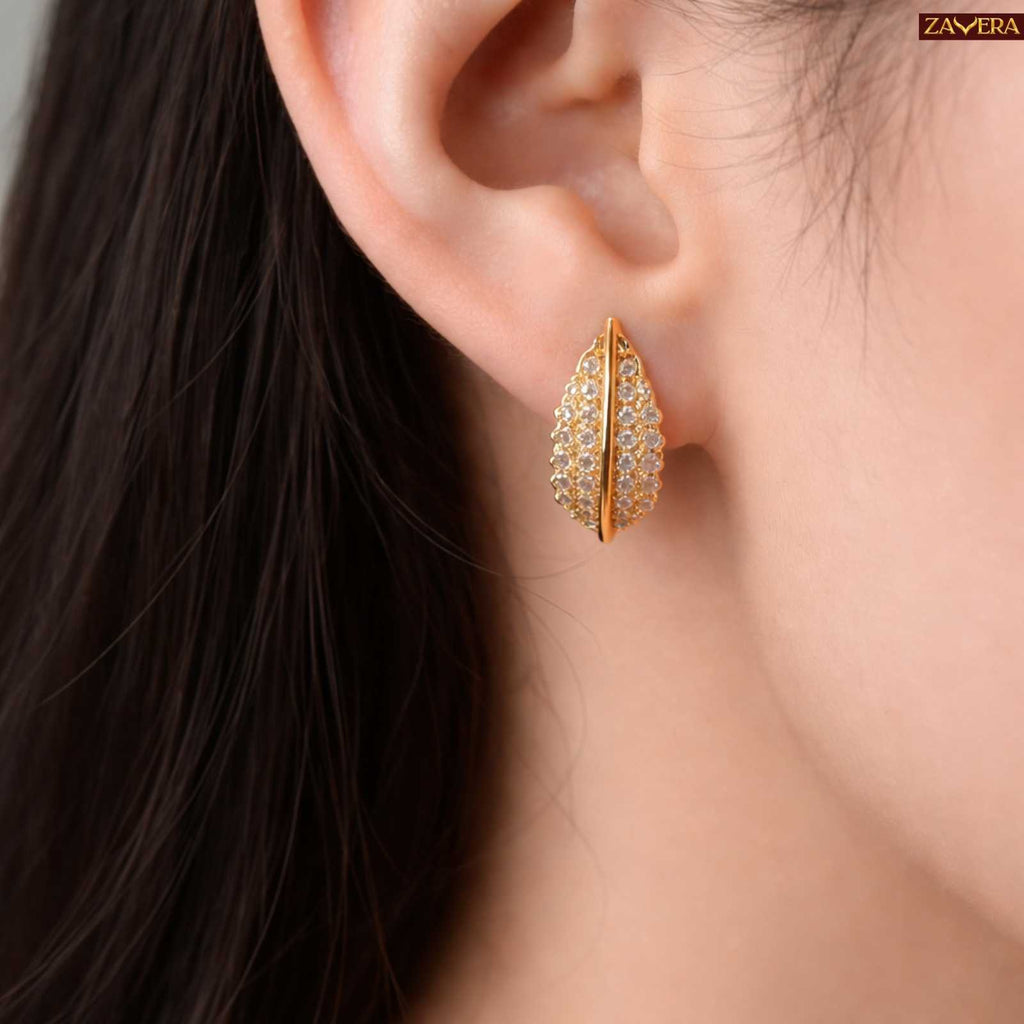 Nature Inspired Leaf Gold Plated Earrings For Women