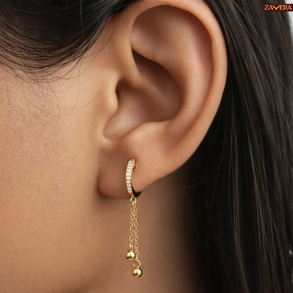 Elegant Chain Drop Gold Plated Hoop Earrings For Women