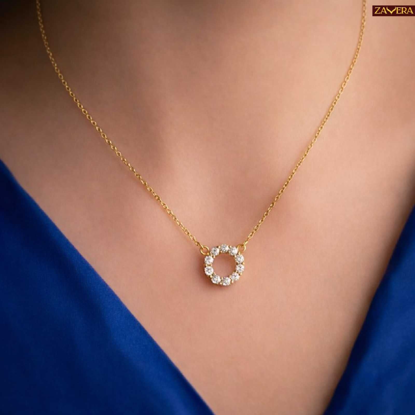 Gold Plated American Diamond Circle Pendant Necklace for Women