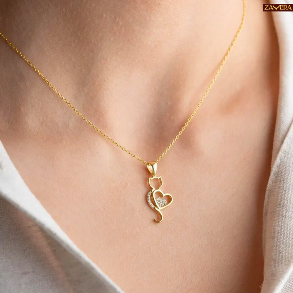 Zavera Gold Plated Designer Heart Pendant Necklace for Women
