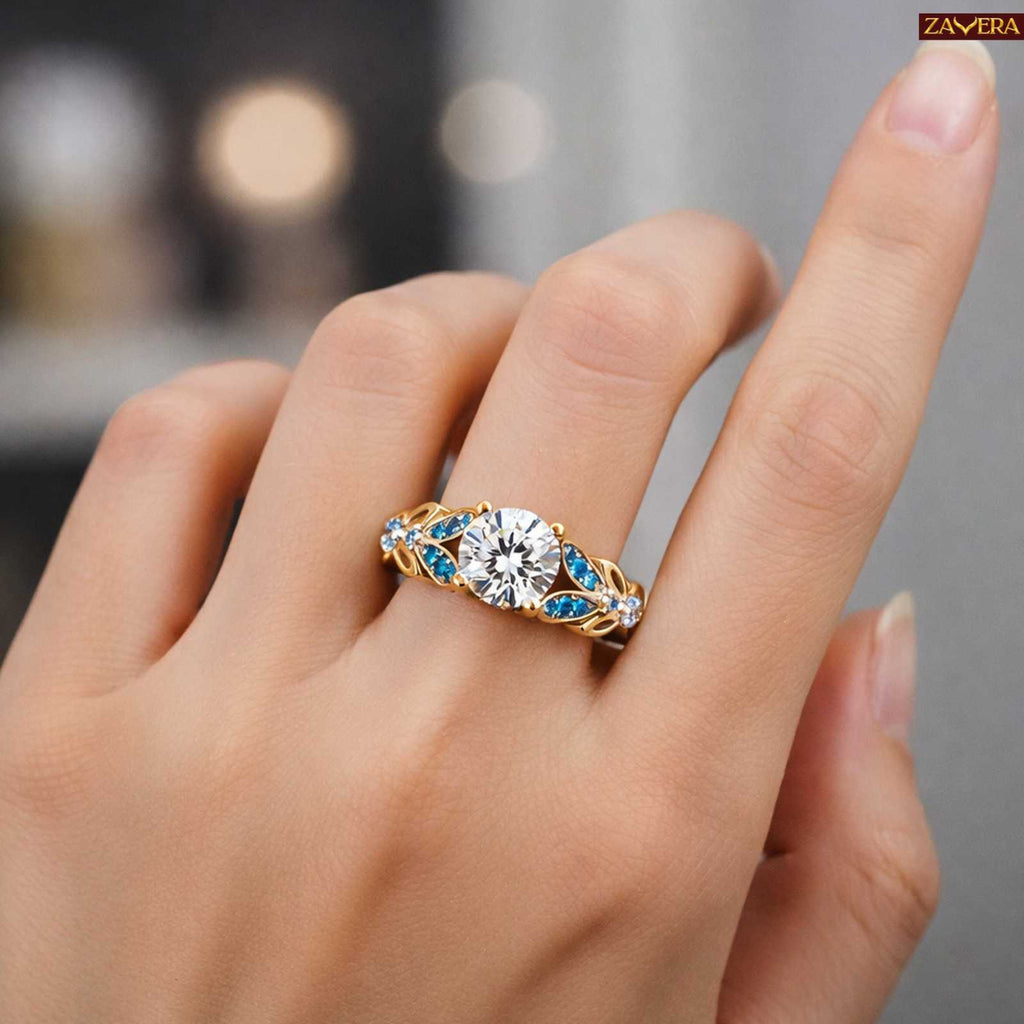 Princes Blue Crown Pure Gold Plated Adjustable  Ring