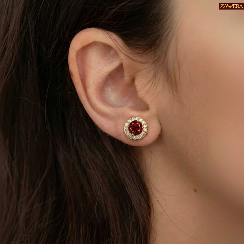 Zavera Royal Ruby Gold Plated Stud Earrings