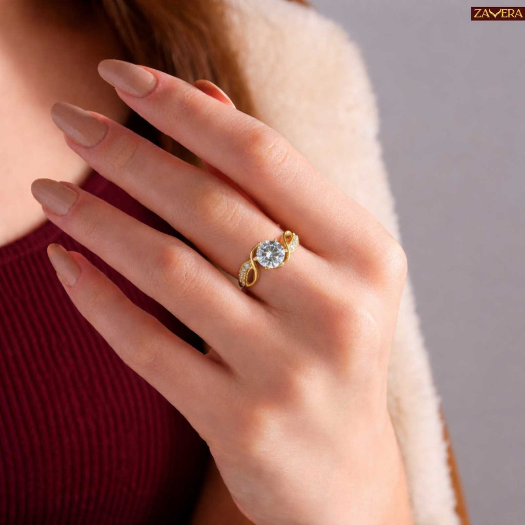 Zavera Gold Plated Twisted Infinity Solitaire Adjustable Ring