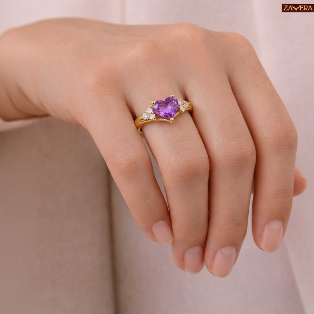 Gold Plated Royal Amethyst Diamond Love Adjustable Ring