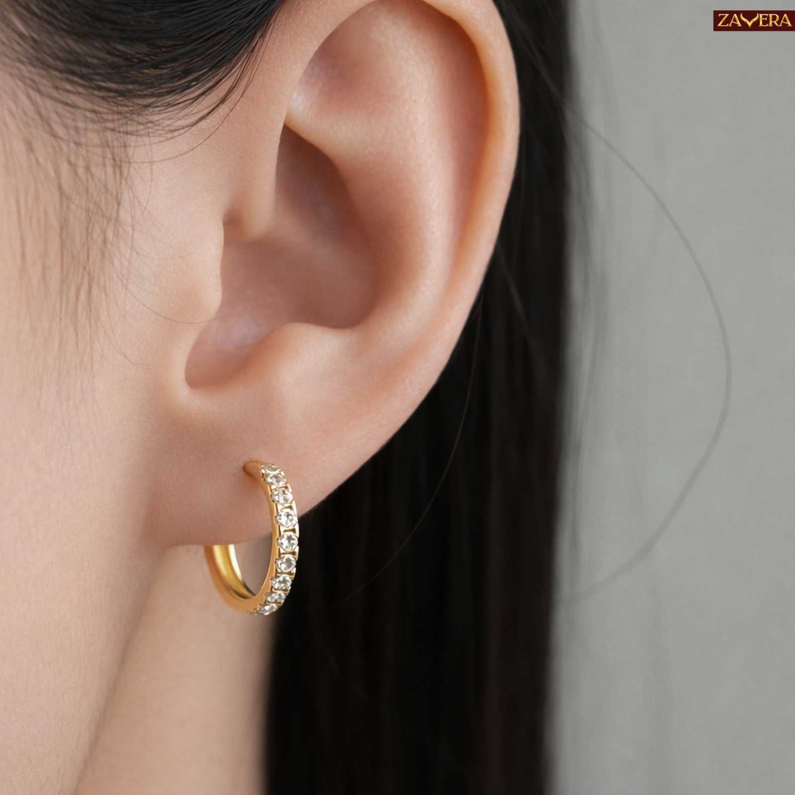 Minimal Round CZ Gold Plated Hoop Earrings For Women