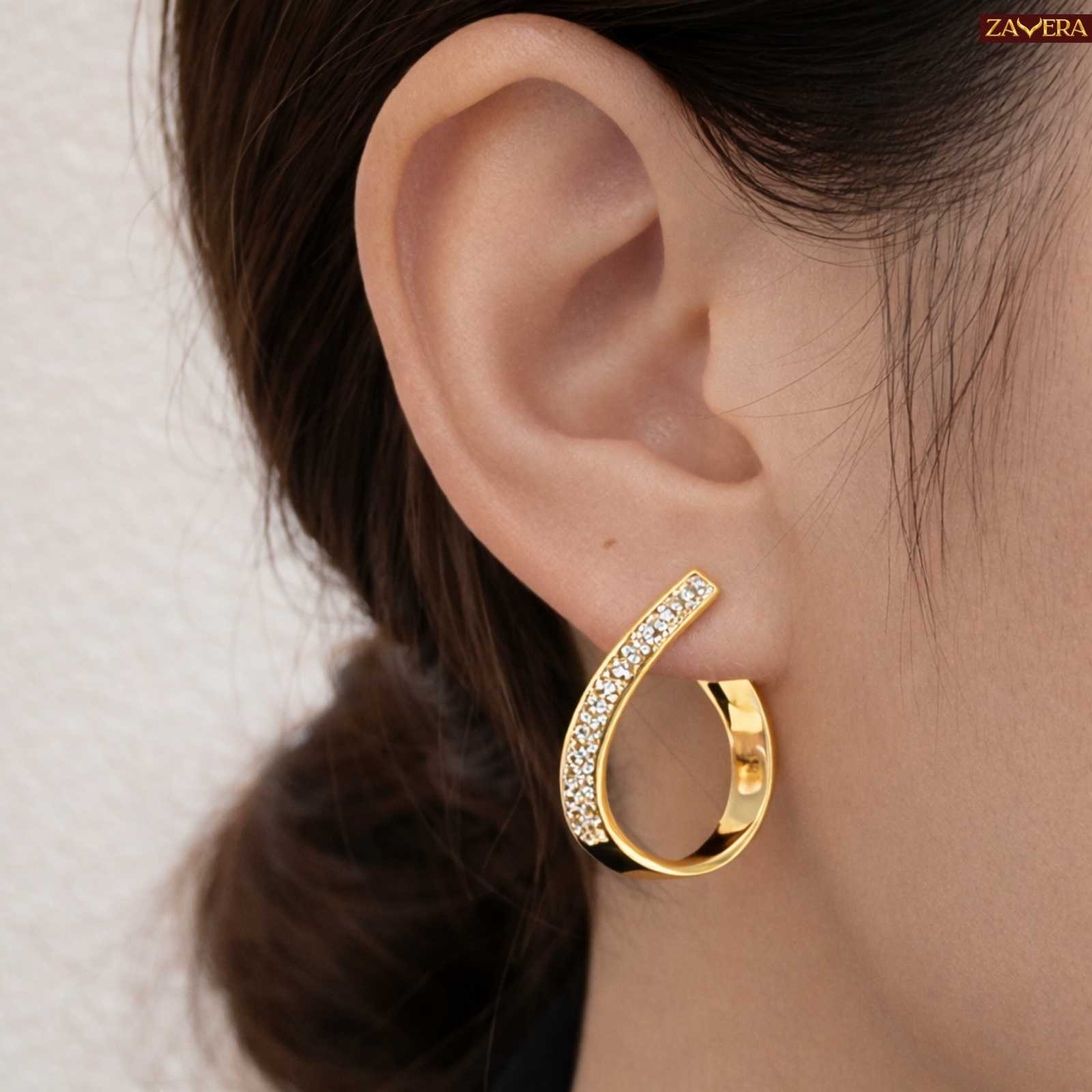 Line Gold Plated C Hoop Earrings For Women