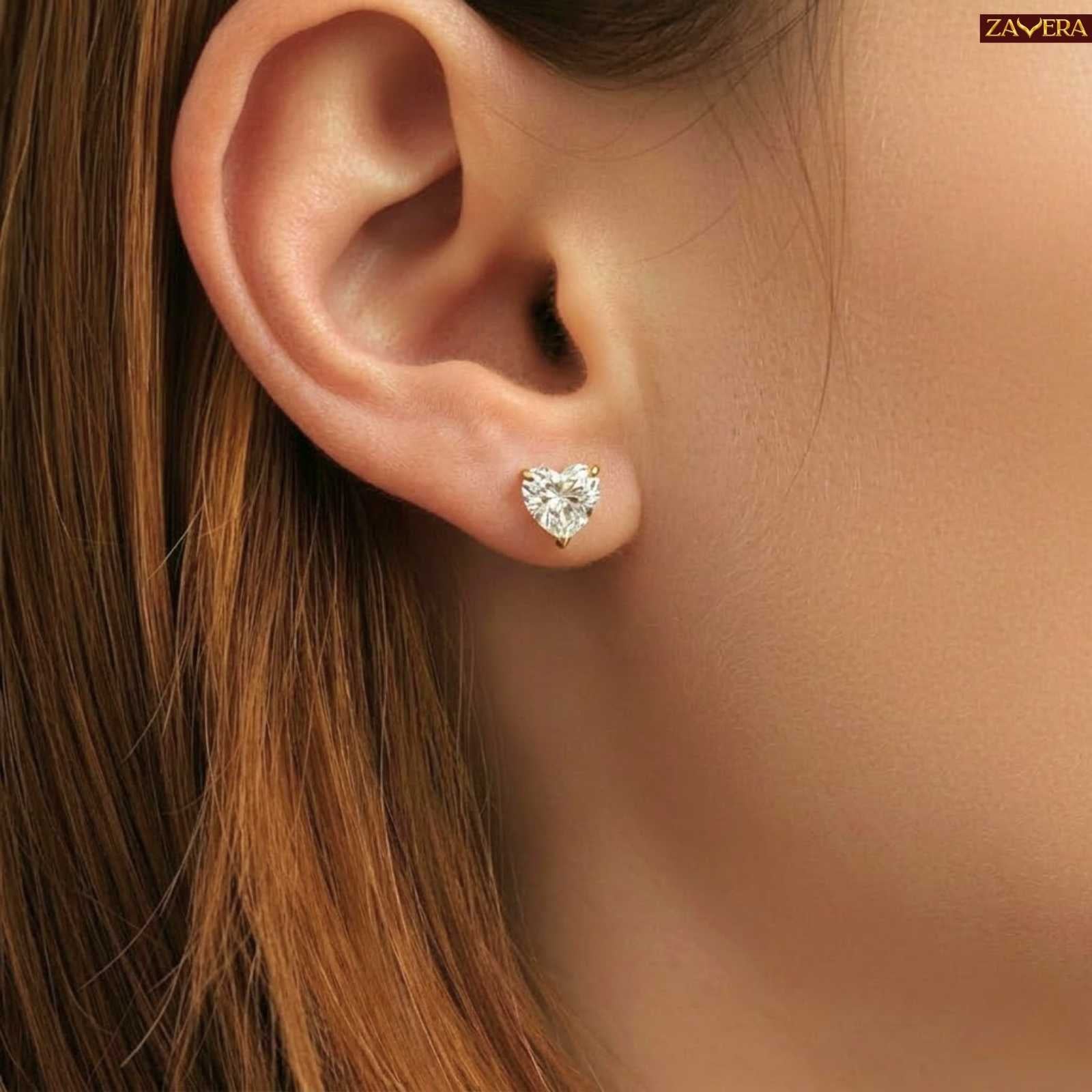 Zavera Sparkling Heart Gold Plated Stud Earrings