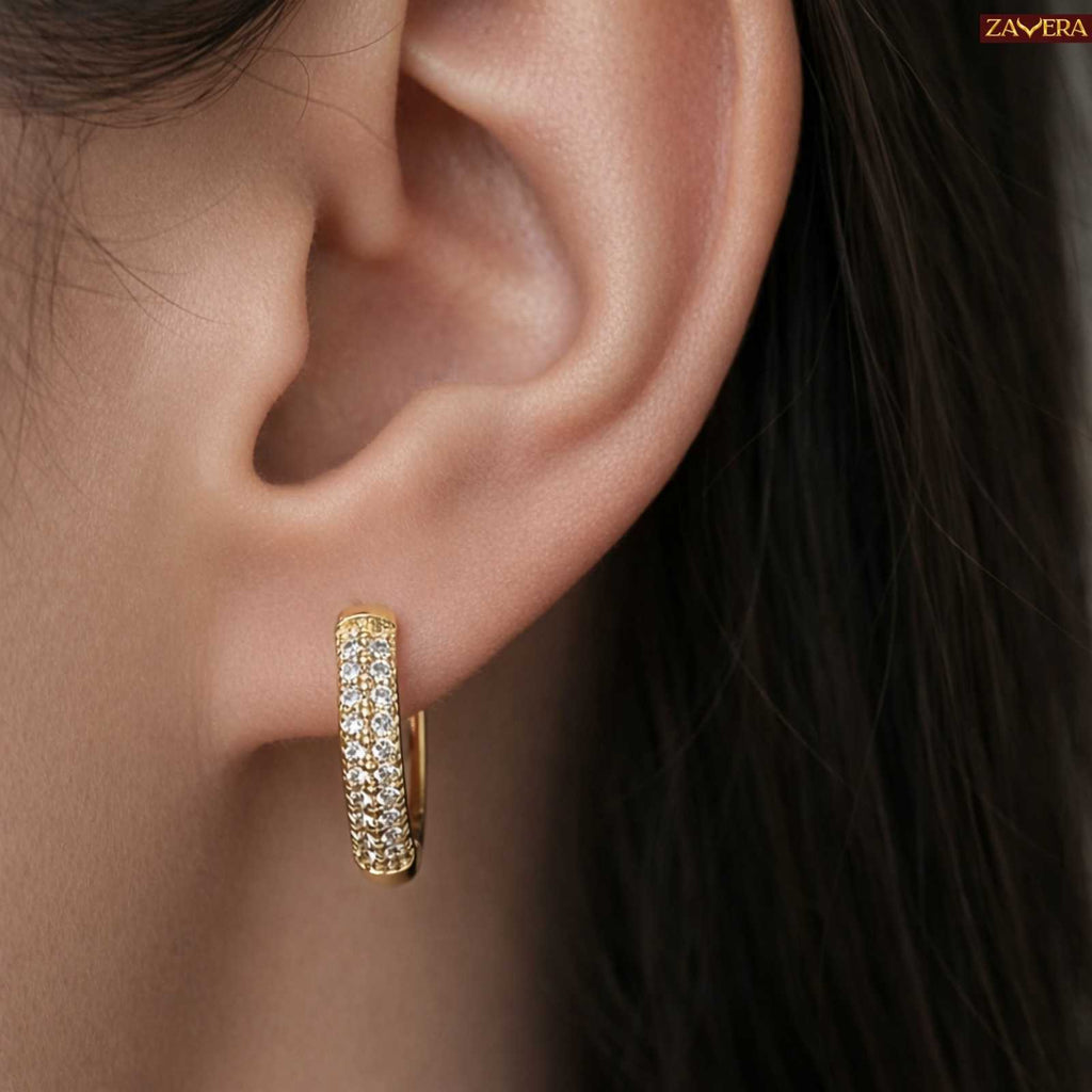 Classic CZ Gold Plated Hoop Earrings For Women