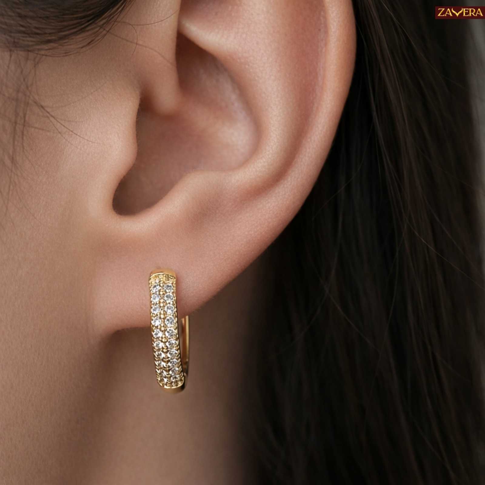 Classic CZ Gold Plated Hoop Earrings For Women