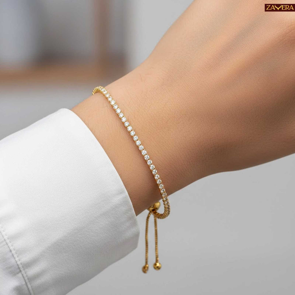 Minimal Tennis Gold Plated Bracelet For Women