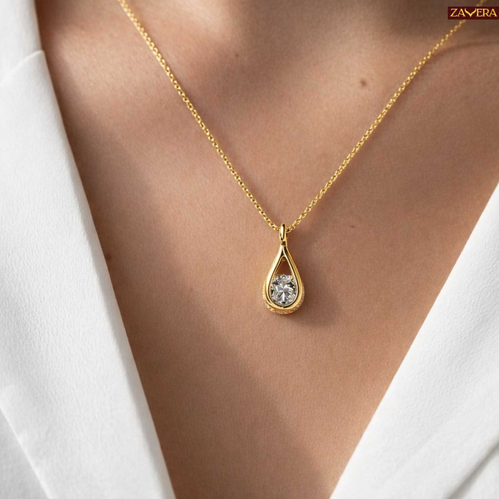 Gold Plated Teardrop Stone Pendant Necklace for Women