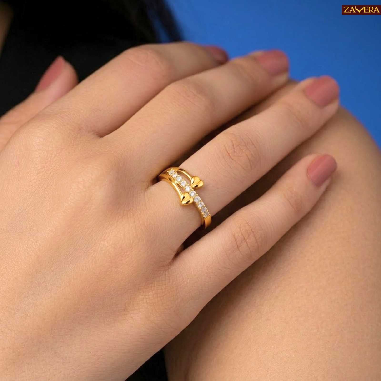 Dual Heart Minimal Pure Gold Plated Adjustable Ring