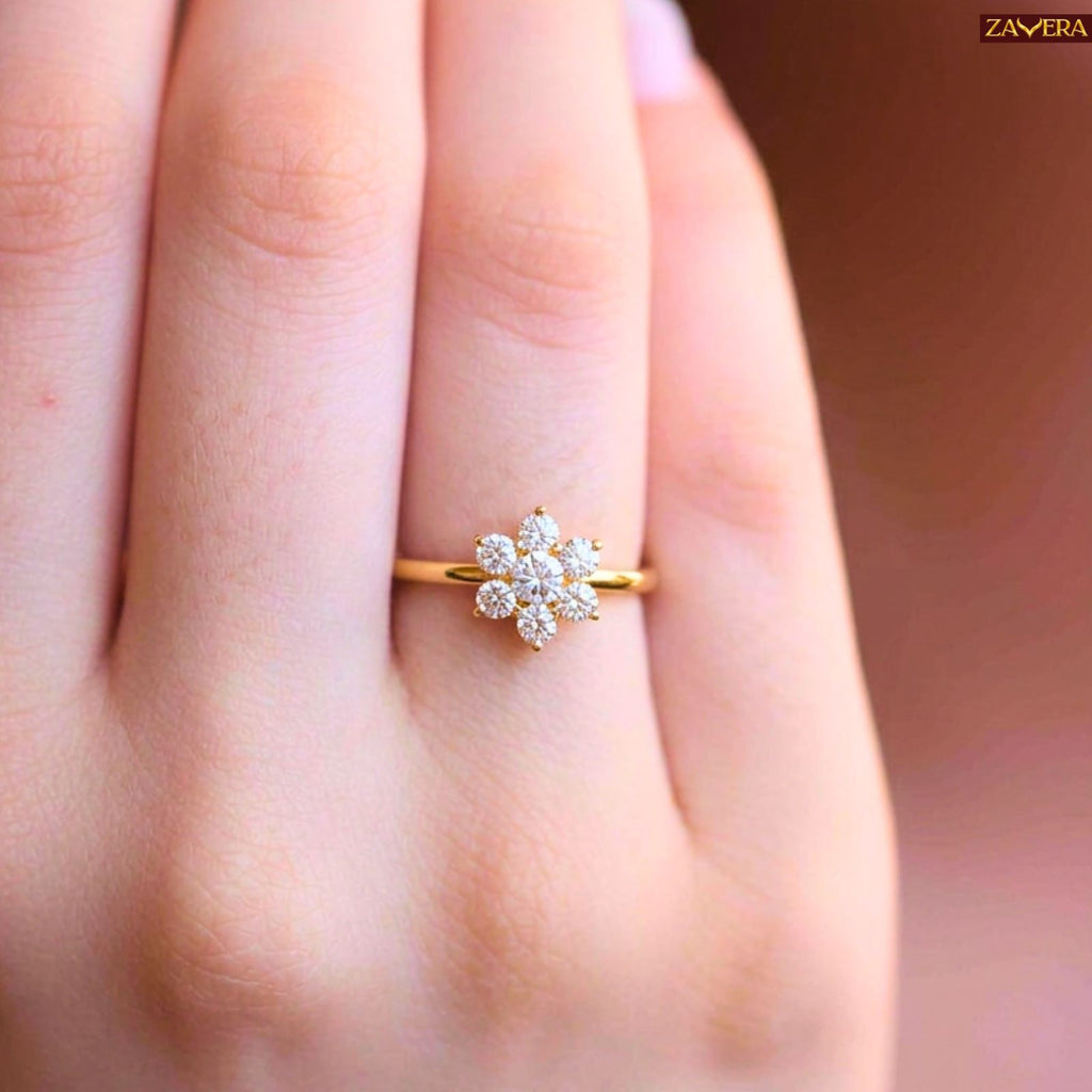 Zavera Brass 22K  Sparkling Flower Cluster Gold Plated Ring For Women