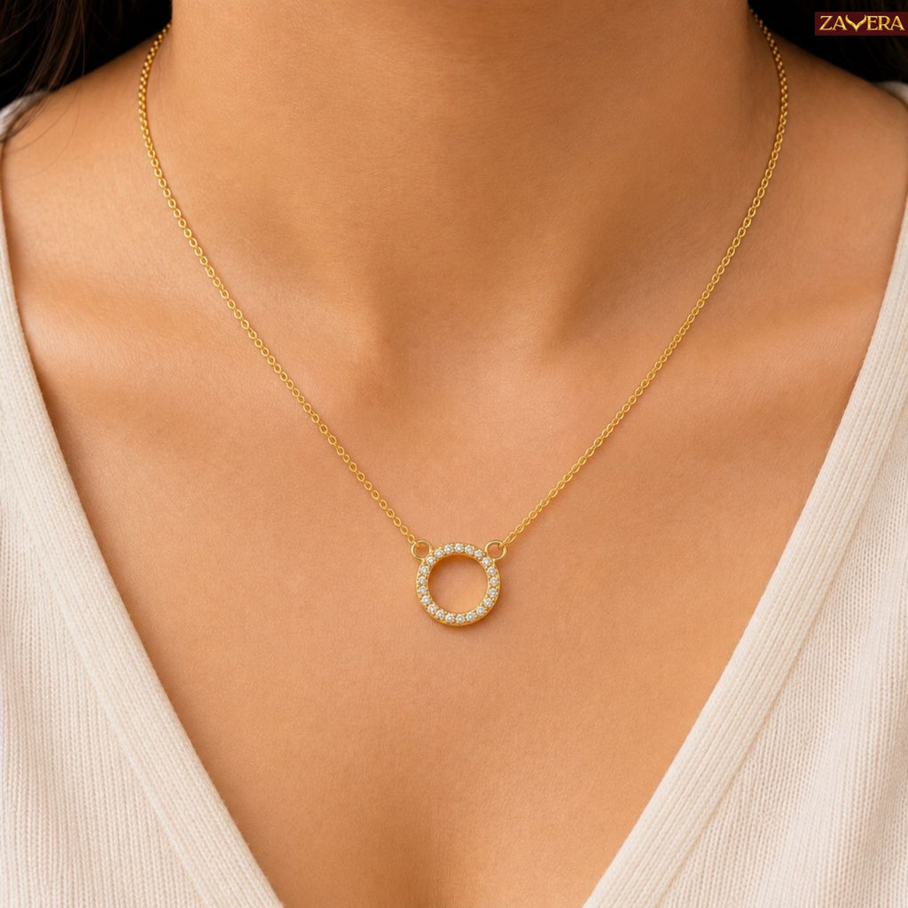 Zavera Gold Plated CZ Open Circle Pendant Necklace for Women