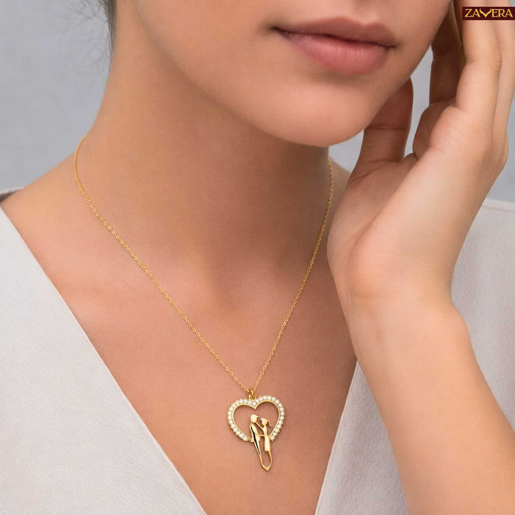 Gold Plated Couple Heart American Diamond Pendant for Women
