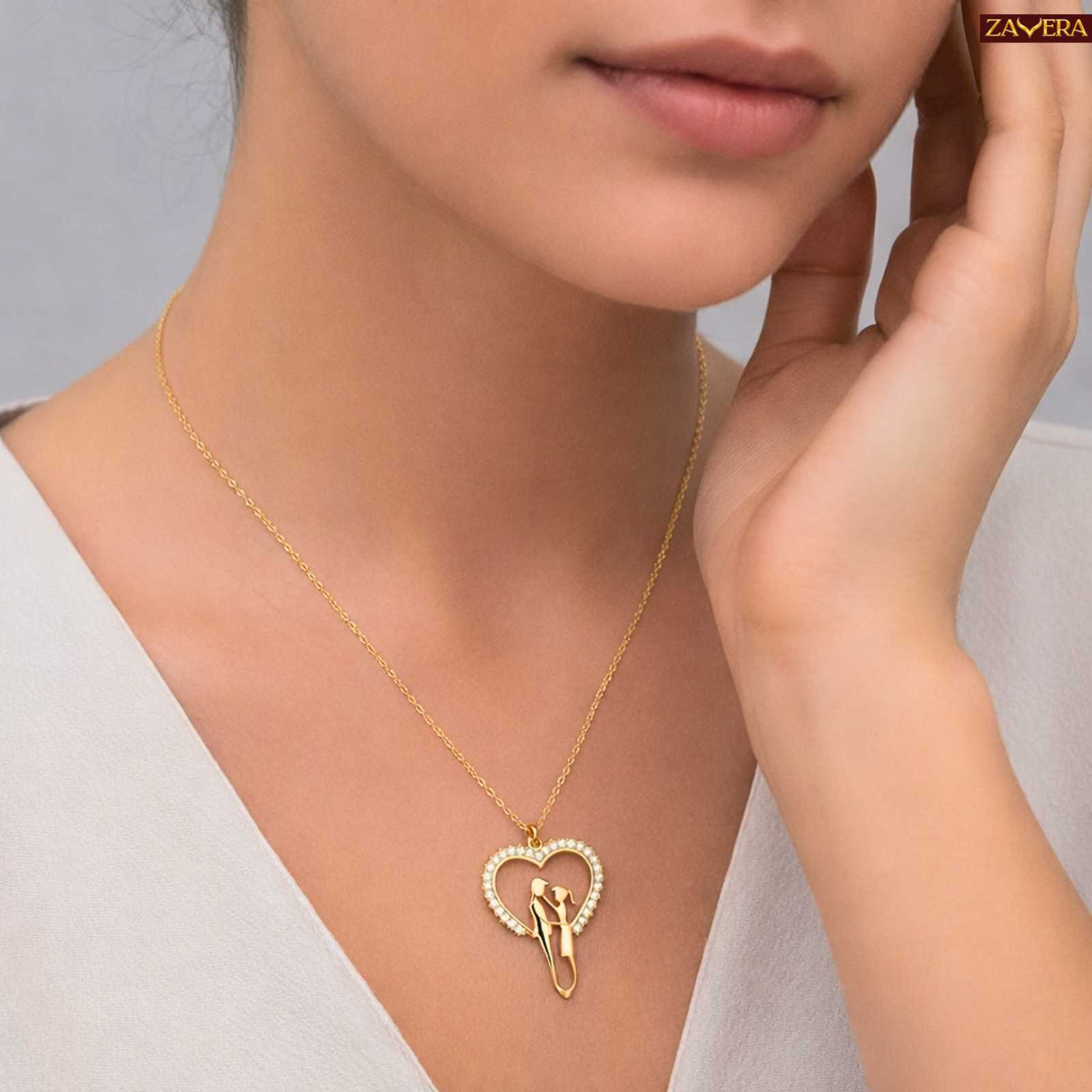 Gold Plated Couple Heart American Diamond Pendant for Women