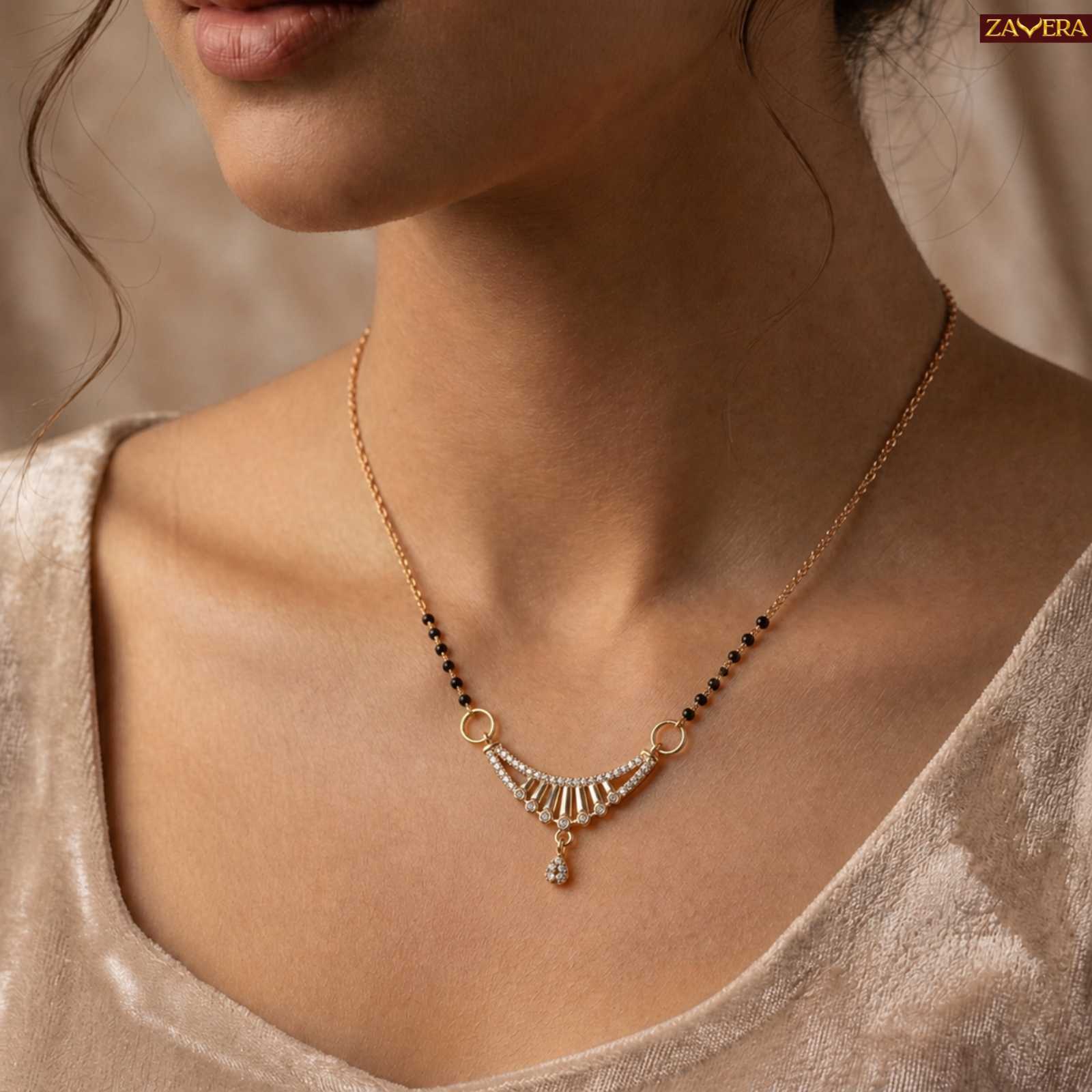 Zavera Sparkling Curve Gold Plated Mangalsutra