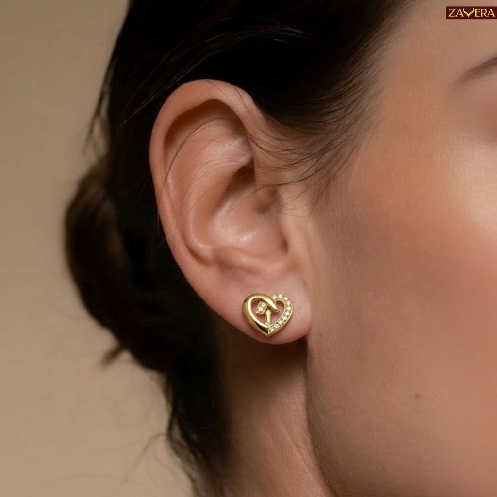 Zavera Intertwined Heart Gold Plated Stud Earrings