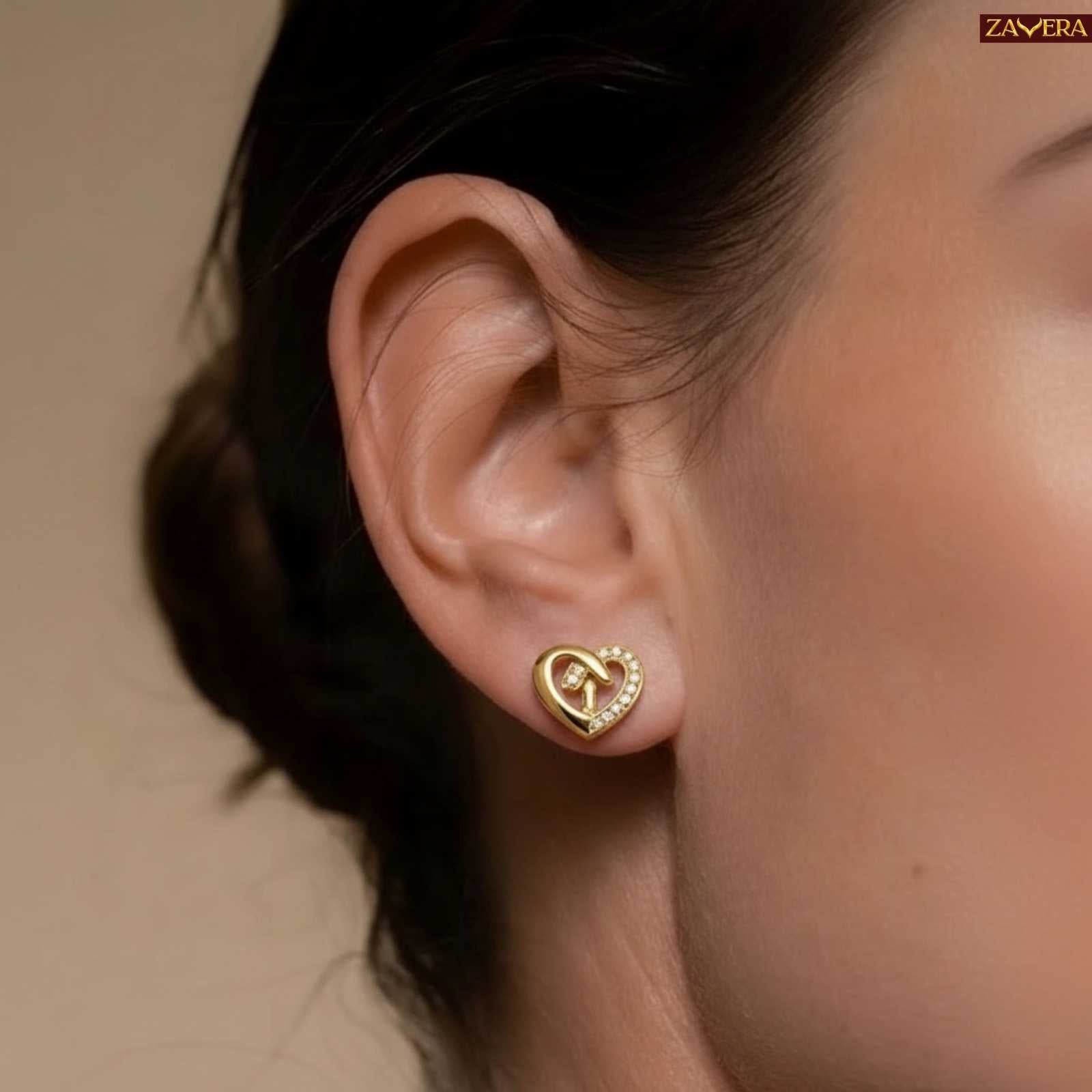 Zavera Intertwined Heart Gold Plated Stud Earrings